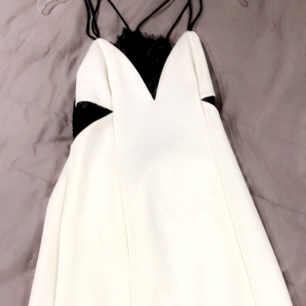 White and Black Mini Dress with open lace back